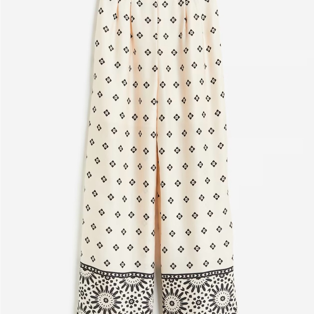 H&M Cream and Black Patterned Wide-Leg Pants